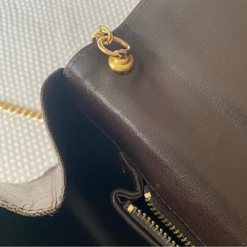 Vintage Reptile Skin Large Clutch Crossbody Gold Metal Chain